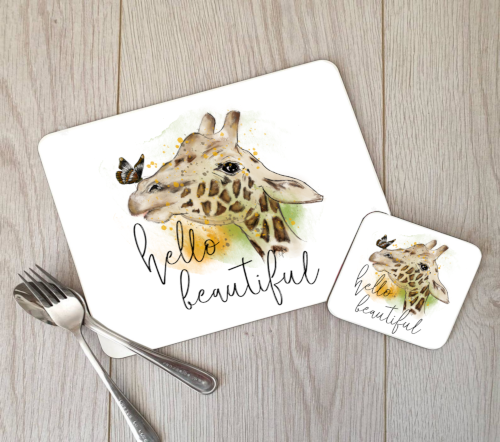 Giraffe Hardboard Placemat and Coaster Set - Hello Beautiful